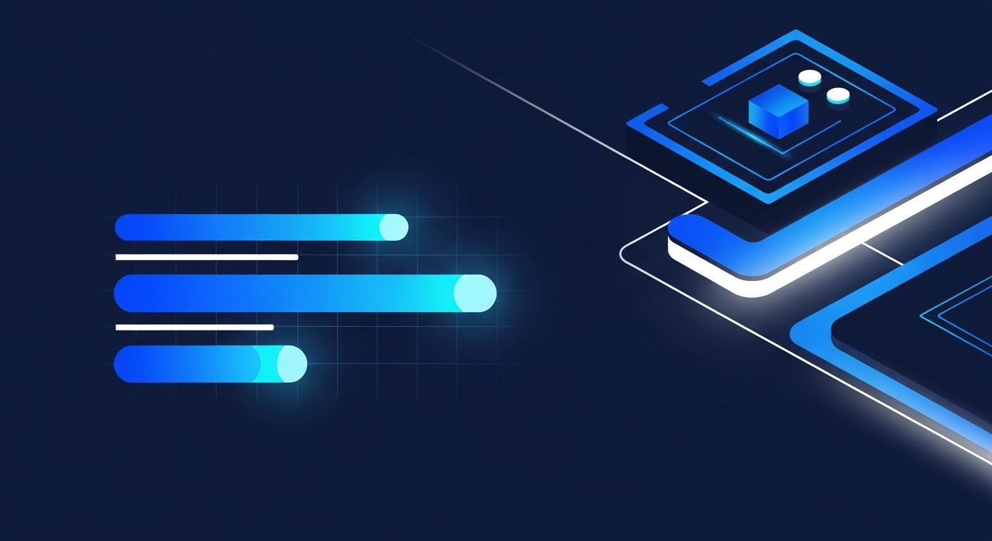 Stylized horizontal stacked bar chart in electric blue and cyan showing three layers of variance contribution at different proportions on a deep navy background.
